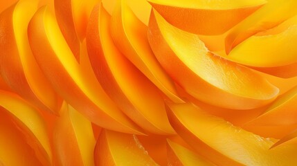 A digital illustration showcasing various mango slices in different orientations, creating an abstract, artistic background. - obrazy, fototapety, plakaty