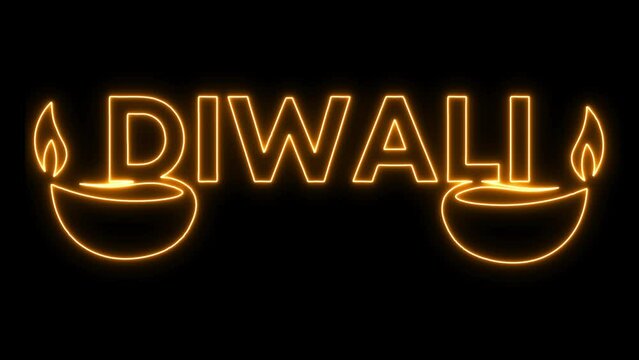 Diwali Indian festival text design with lamp lights orange neon light animation video