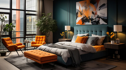 Pop-art bedroom interior in modern apartment.