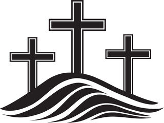 Three Christian Crosses on a Hill Illustration