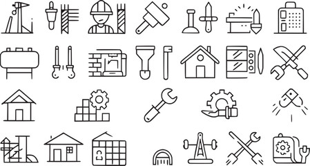 Construction related icons home, building etc with editable vectors.