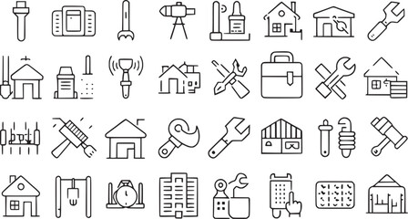 Construction related icons home, building etc with editable vectors.