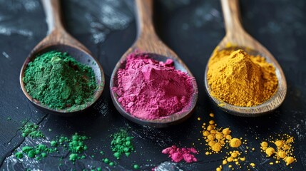 Culinary arts inspired colored powder with flavorful and gourmet elements - obrazy, fototapety, plakaty