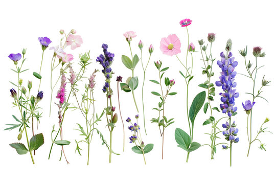 Beautiful wild flowers frame isolated on transparent background. PNG illustration with empty space for copy text. Flower border or set for wedding invitation and for postcard design