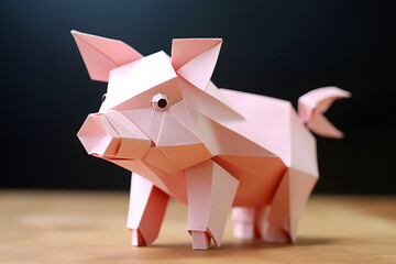 Paperstyle origami Pig, paper animal, origami art