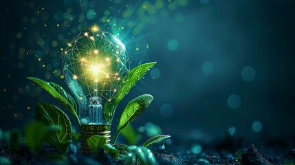Green Energy Concept With Glowing Lights - obrazy, fototapety, plakaty