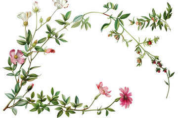 Beautiful wild flowers frame isolated on transparent background. PNG. Vintage Watercolor floral frame with empty space for copy text. Flower border for wedding invitation and for postcard design