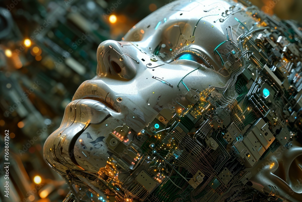 Poster innovative artificial intelligence. robot computer idea. generate ai