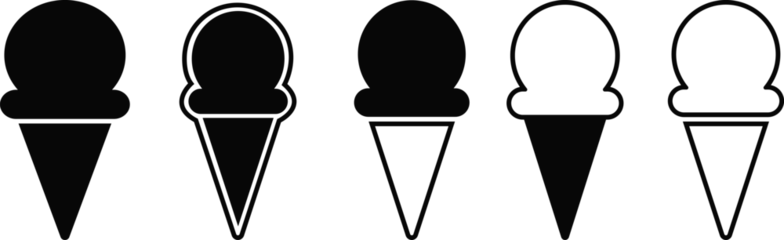 Foto auf Alu-Dibond Ice cream cone icon set isolated on transparent background. Modern sweet vanilla desert sign. Trendy black vector chocolate cram symbol collection for web site design, button to mobile app. Logotype. © Ali