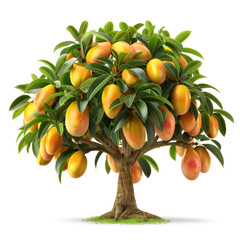 Beautiful mango tree with fresh ripe fruits isolated on transparent background 