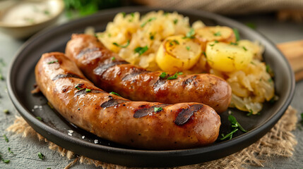 Salchichas con chucrut y patata cocida