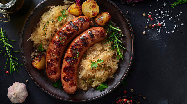 Salchichas con chucrut y patata cocida