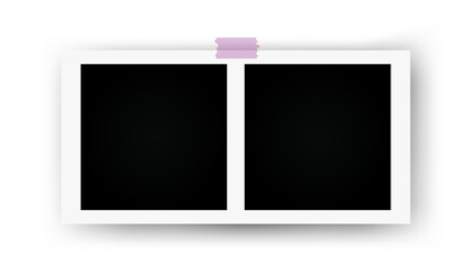 Black empty realistic Photo Frame Mockup on white background. Photography album template. Blank Image for memory on scrapbook