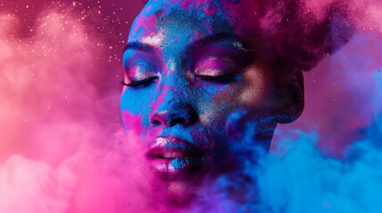 High fashion inspired colored powder explosion with chic and stylish elements