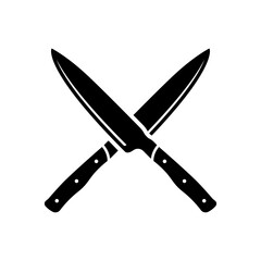 Crossed knives icon. Black silhouette. Front side view. Vector simple flat graphic illustration. Isolated object on a white background. Isolate.