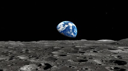 Illustration of Earth as seen from the Moon, highlighting the unique perspective and relationship between the two celestial bodies. - obrazy, fototapety, plakaty