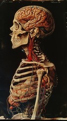 Vintage Anatomical Illustration of Human Skeleton and Internal Organs