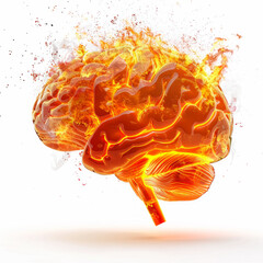 brain made of fire 3D white background Job ID: 4dafe0c8-c59d-4c17-8924-a195907d42c3 - obrazy, fototapety, plakaty