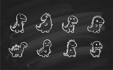 Kawaii Dino Zeichnungen auf Kreidetafel: Vektorgrafik Illustrationen