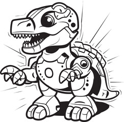 DinoDroid Cartoon Robot Dinosaur Icon MechSaur Futuristic Dino Mech Emblem