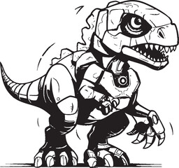 Fototapeta premium RoboRaptor Animated Robot Dinosaur Vector Icon DinoMech Robotic Dinosaur Emblem Design