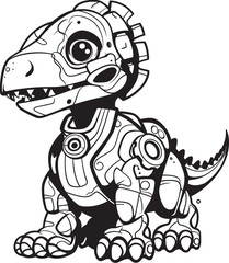 TechTyranno Cartoon Robot Dinosaur Symbolism CyberSaur Playful Vector Logo of Robot Dinosaur