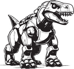 DinoMech Robotic Dinosaur Emblem Design TechTyranno Cartoon Robot Dinosaur Symbolism