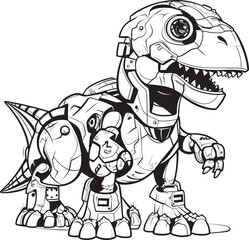 RoboSaur Futuristic Robot Dinosaur Emblem DinoBots Whimsical Cartoon Dinosaur Robot Symbol
