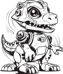 MechRex Dynamic Cartoon Dinosaur Robot Icon RoboSaur Futuristic Robot Dinosaur Emblem