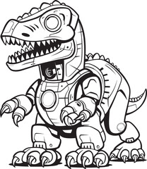 T Rex Tech Digital Cartoon Dinosaur Robot Logo Design CyberSaur Dynamic Vector Icon of Robotic Dinosaur
