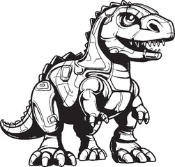 DinoMech Playful Cartoon Dinosaur Robot Symbol TechTyranno Dynamic Vector Logo of Robot Dinosaur
