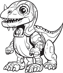 RoboRaptor Futuristic Robot Dinosaur Emblem Design DinoMech Playful Cartoon Dinosaur Robot Symbol