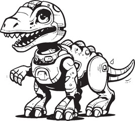 CyberSaur Playful Cartoon Dinosaur Robot Emblem RoboRex Dynamic Vector Icon of Robotic Dinosaur