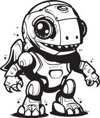 RoboRaptor Playful Cartoon Dinosaur Robot Emblem DinoMech Dynamic Vector Icon of Robotic Dinosaur