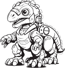 TechTyranno Playful Cartoon Dinosaur Robot Emblem CyberSaurus Dynamic Vector Icon of Robotic Dinosaur