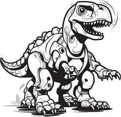 RoboSaur Playful Cartoon Dinosaur Robot Symbol DinoBots Dynamic Vector Logo of Robot Dinosaur