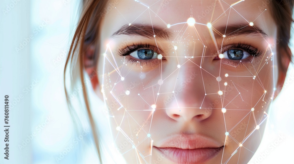 Poster advanced person recognition technology implemented in surveillance cameras enhancing urban city safe