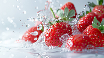 fresh Strawberry with splashing clear water