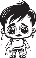 Tear Streaked Tommy Emotional Cartoon Boy Logo Mournful Max Pensive Little Boy Vector Icon