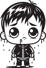 Teary Eyed Todd Melancholic Cartoon Boy Logo Dismal Dave Tearful Little Boy Vector Icon
