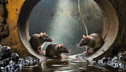 Rats in the sewer - obrazy, fototapety, plakaty