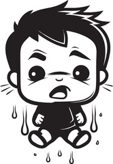 Weepy Willy Sorrowful Cartoon Vector Pensive Pete Tearful Little Boy Symbol