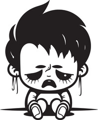 Tear Streaked Tommy Emotional Cartoon Logo Sobbing Sam Melancholic Little Boy Vector