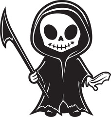 Darling Darkness Cartoon Grim Ripper Logo Whimsical Wraith Lovely Grim Reaper Vector Icon