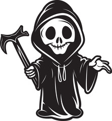 Darling Darkness Cartoon Grim Ripper Logo Whimsical Wraith Lovely Grim Reaper Vector Icon