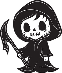 Tiny Terror Mischievous Little Reaper Symbol Petite Phantom Whimsical Cartoon Grim Ripper Logo