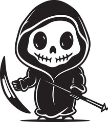Petite Phantom Whimsical Cartoon Grim Ripper Logo Bitty Bane Delightful Grim Reaper Vector Icon