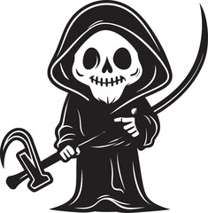 Lovable Lurker Cartoon Grim Ripper Logo Angelic Avenger Sweet Grim Reaper Vector Icon