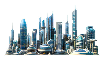 Futuristic City Building Skyline Isolated on Transparent Background
