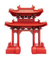 Paifang Red Chinese Gate Isolated on Transparent Background
